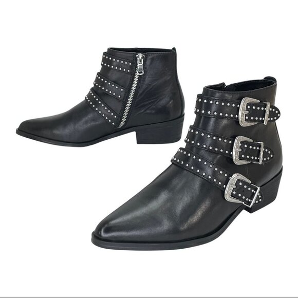 Aqua Blane Black Leather Womens Ankle Boots Size 7.5M - Picture 9 of 12